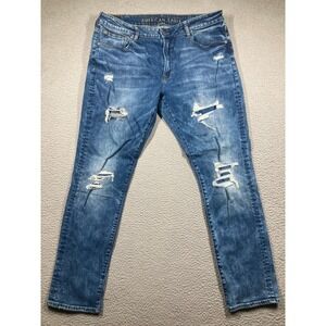 American Eagle Jeans Men's 38x32 (36x31) Blue Distressed‎ American Flex Denim
